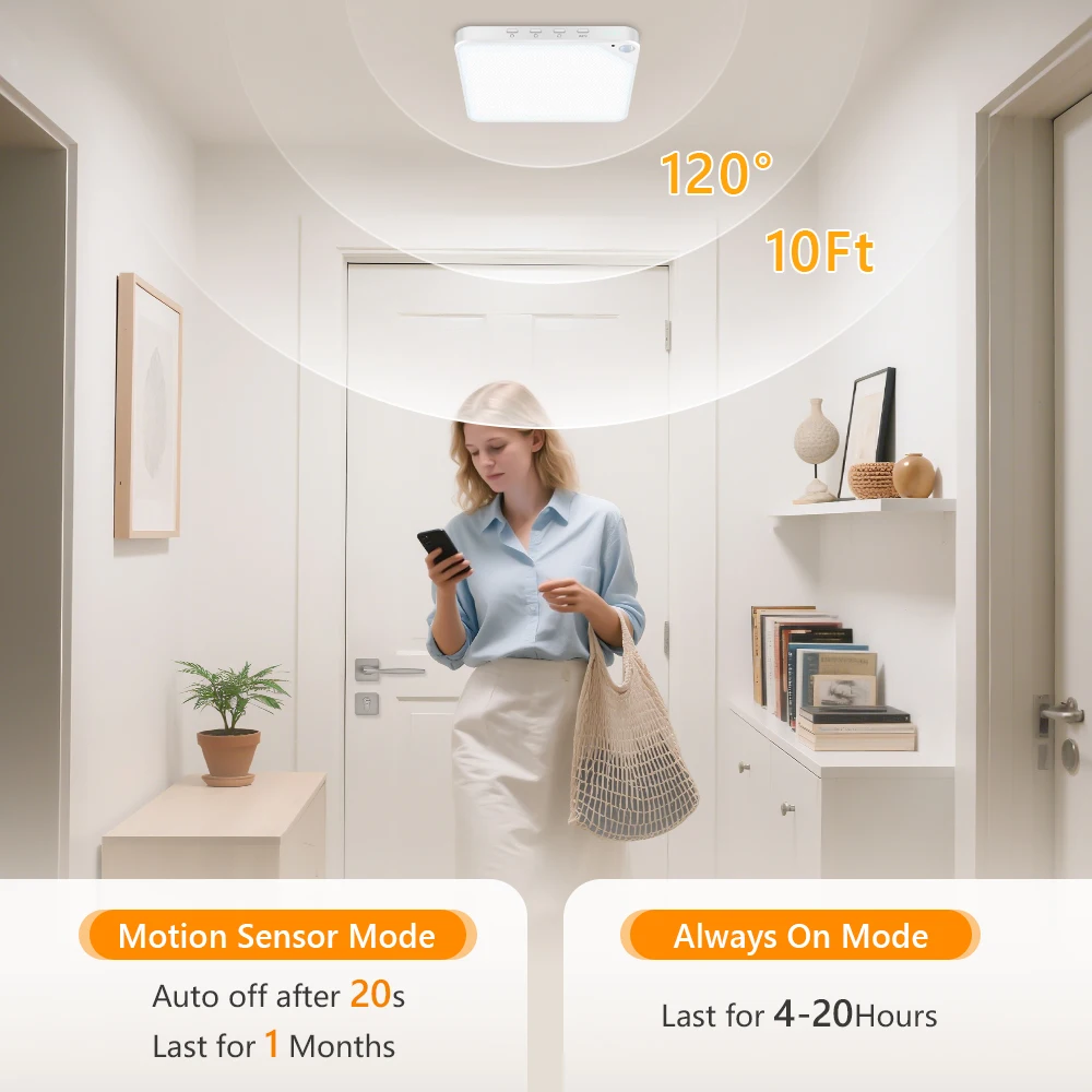 WILLED 8W Rechargeable Motion Sensor Ceiling Light with Remote 5000mAh battery Magnetic LED for Shower Garage Hallway Closet
