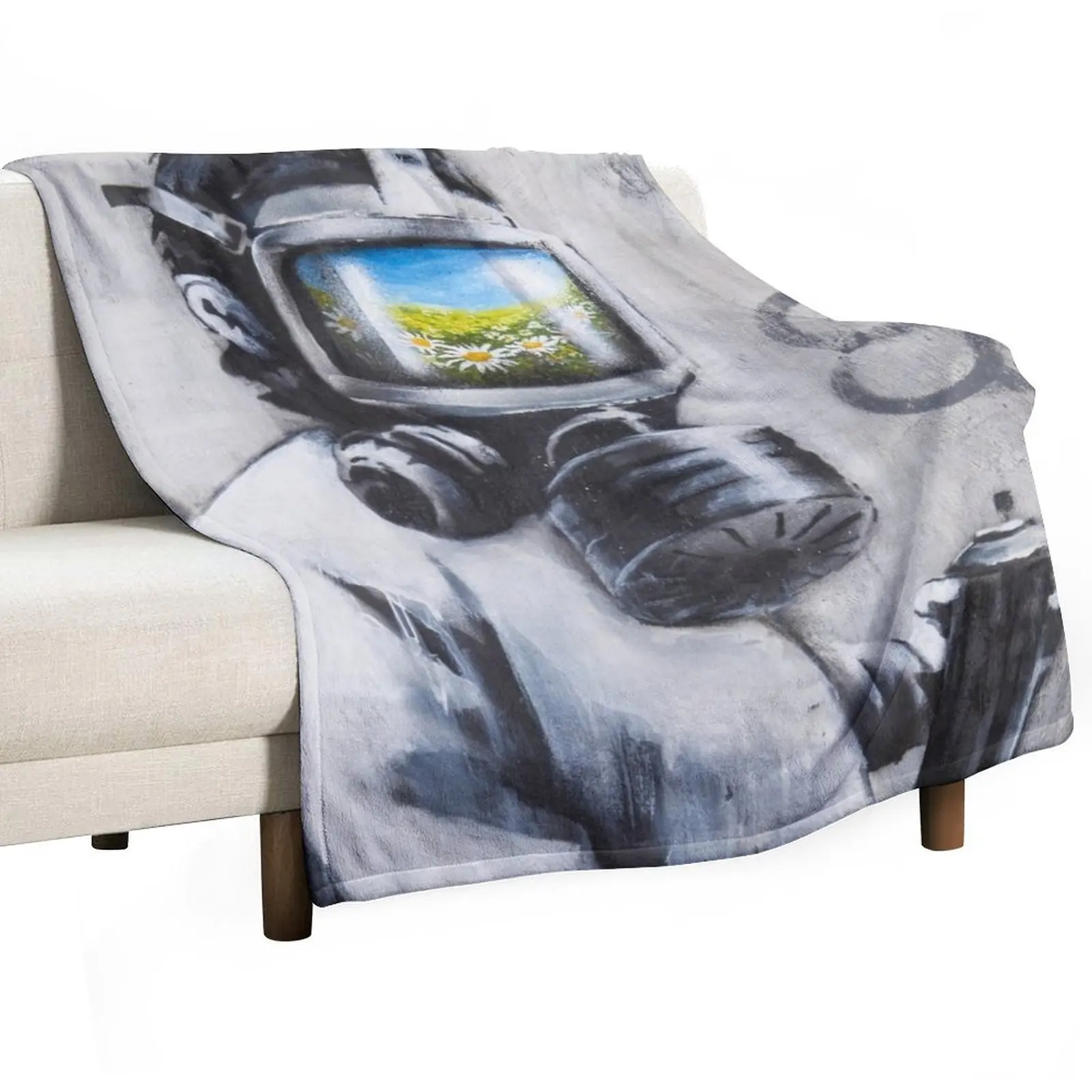 Banksy Gas Mask Boy Art Throw Blanket Hairys warm winter decorative Fashion Sofas Plaid Bed linens Blankets