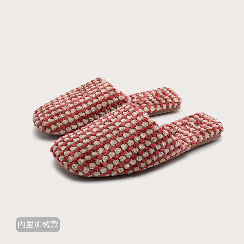 

Comfortable and Warm Satin Cotton Shoes for Couples Simple Casual Home Slippers Fashionable Square Non-Slip Brand Shoes