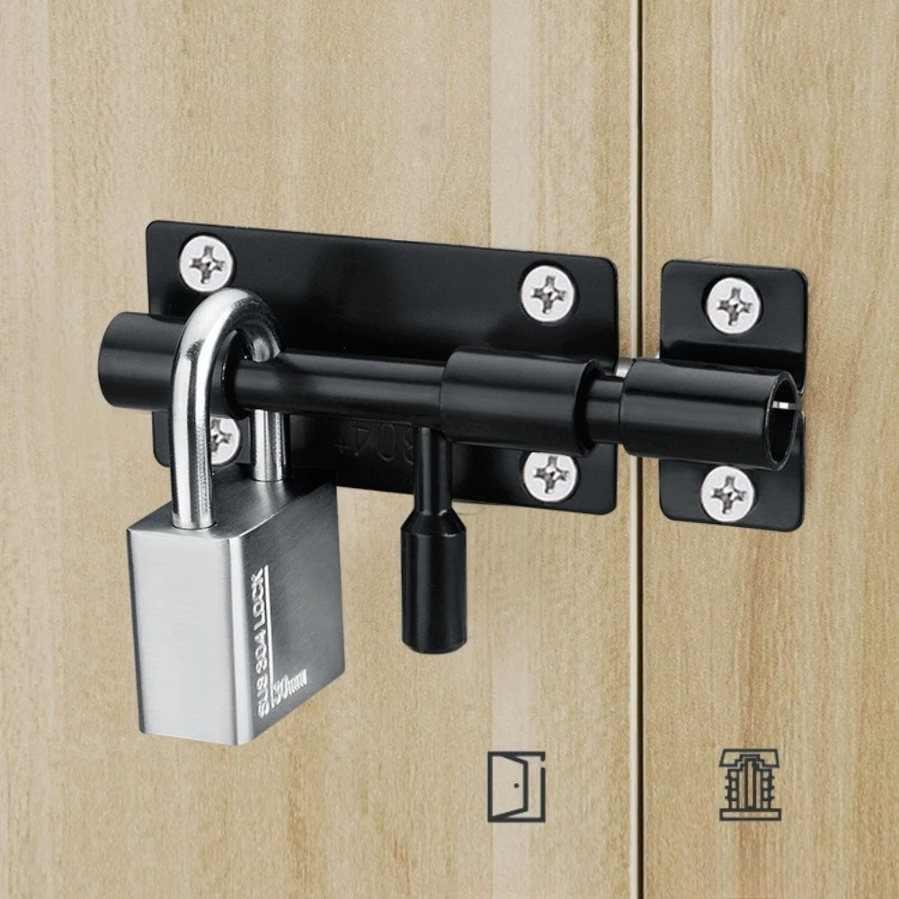 

Black Sliver 304 Stainless Steel Door Latch with Padlock Hole Thickened Black Sliding Latch for Doors Windows Drawer Cabinets