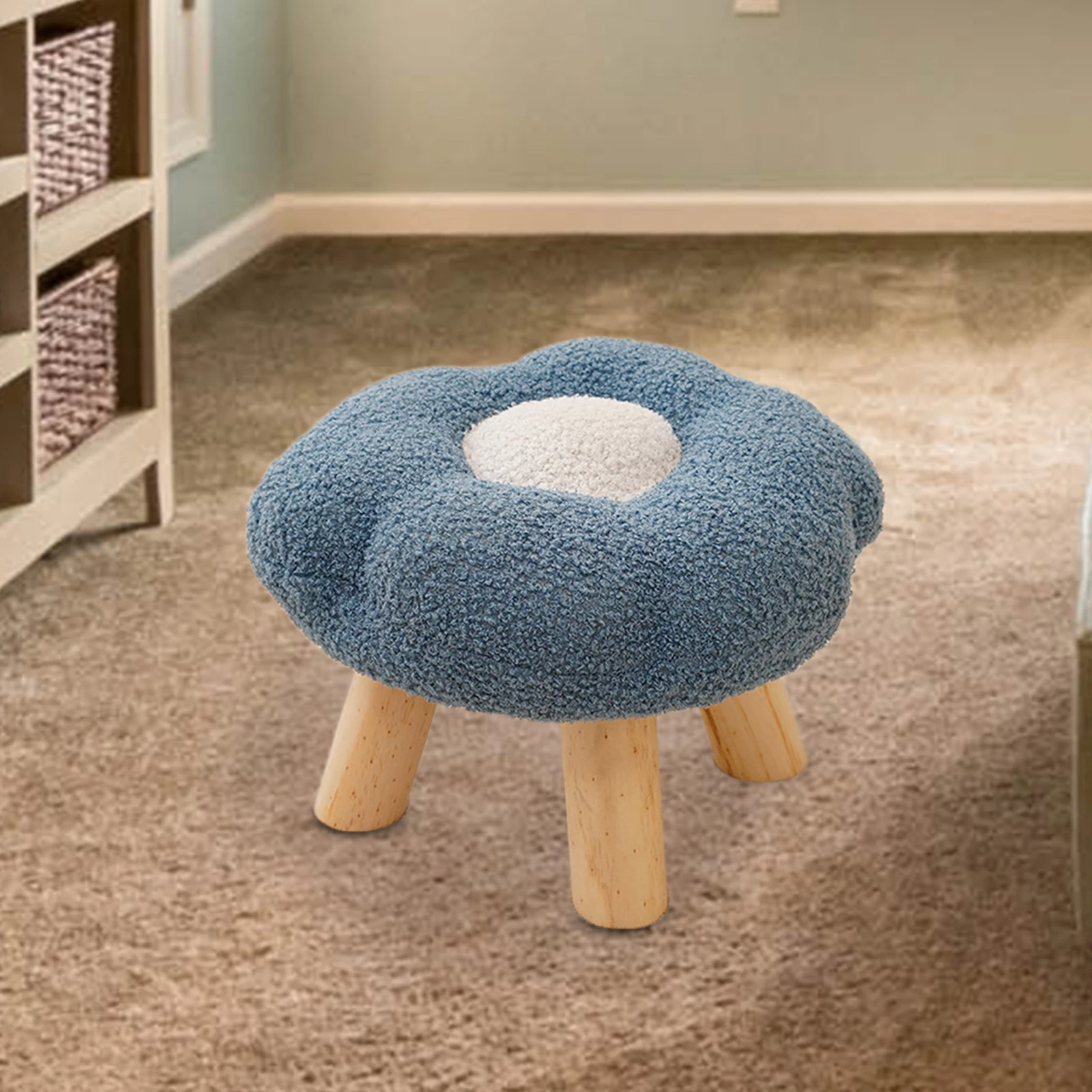 Wooden Small Foot Stool Non Slip Foot Rest Under Desk Footrest Ottoman Soft Stool for Playroom Apartment Porch Bedroom