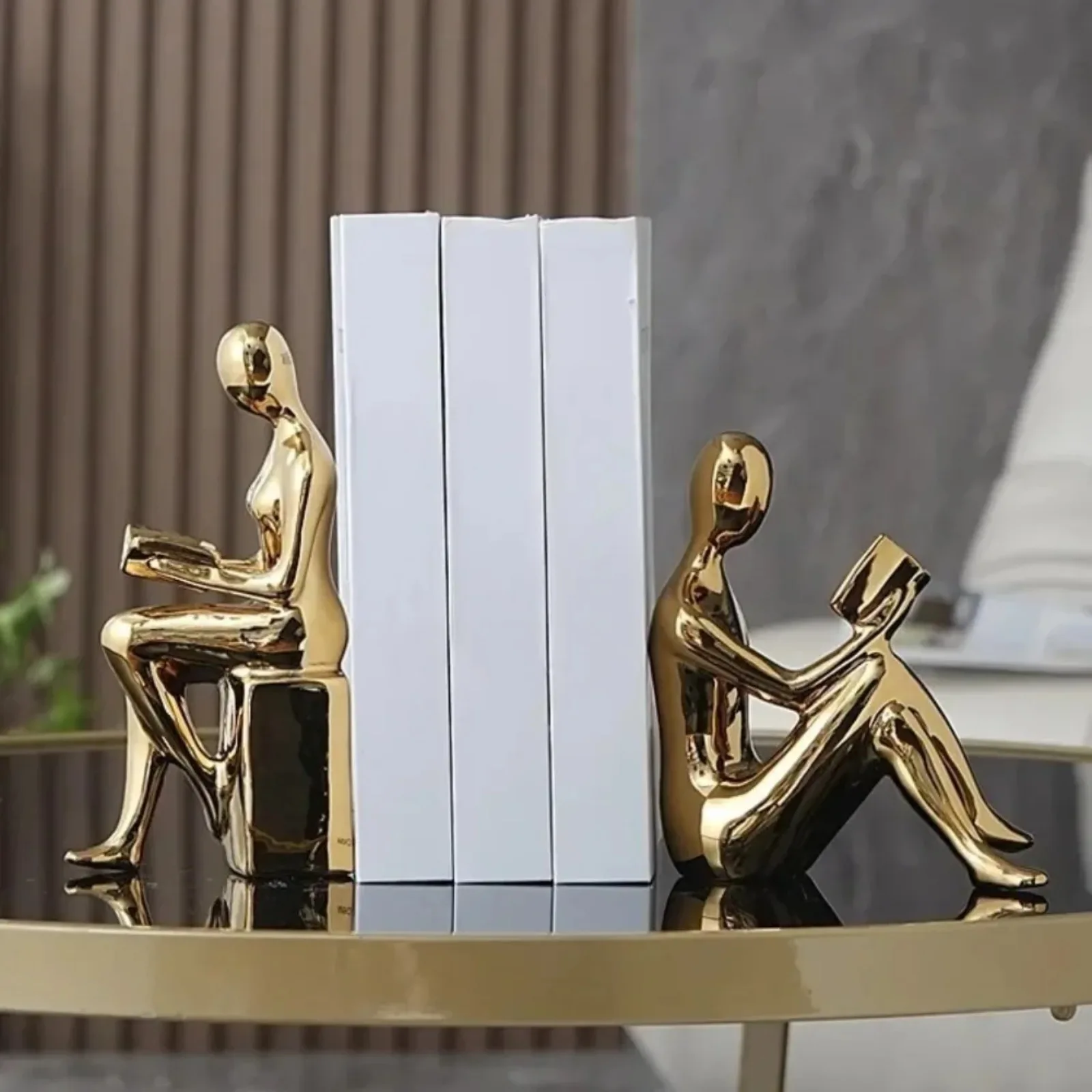 Decorative Bookends Modern Ceramic Girl Figurine Bookshelf Organizer Home Decor Statue Aesthetic Minimalist Desk Room Shelf