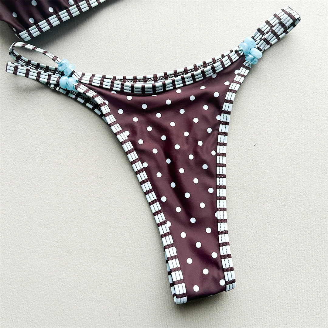 Neuer Polka Dot Mini Thong Bikini Damen Badeanzug Zweiteiliger Bikini-Set mit hohem Beinausschnitt Badebekleidung V8160 – Detail 7