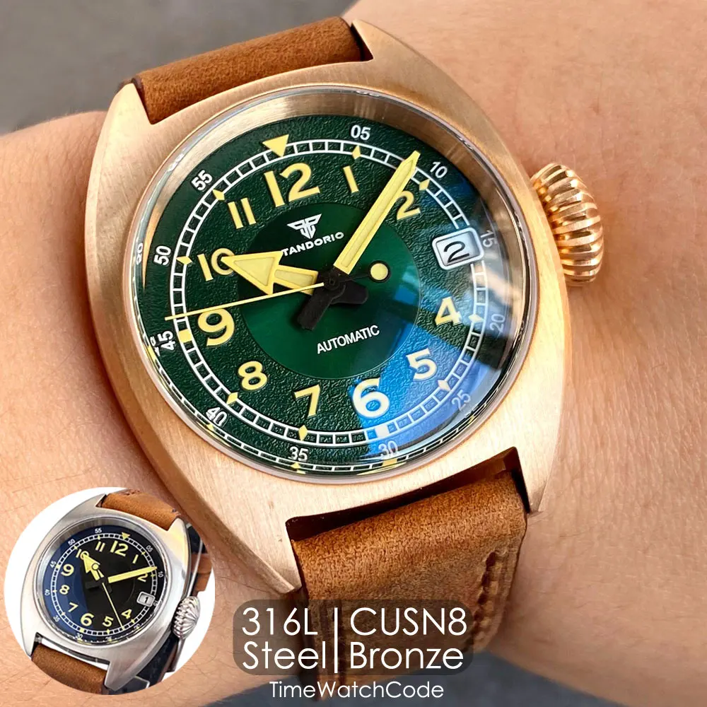 

Tandorio Solid Bronze/316L Steel Field Men Watch Pilot Watches NH35 Automatic Mechanical Diving 200m Waterproof Sapphire 36mm