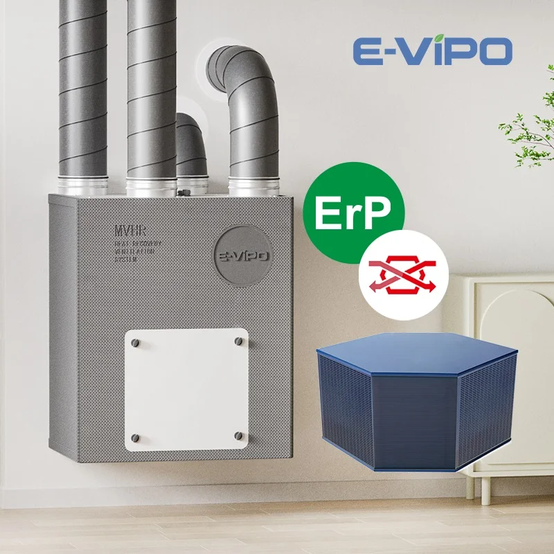 E-VIPO EPP VMC Double Flux ERV Recuperator Energy Saving Ventilation System with 97% Efficiency EC Motor MVHR HRV Unit