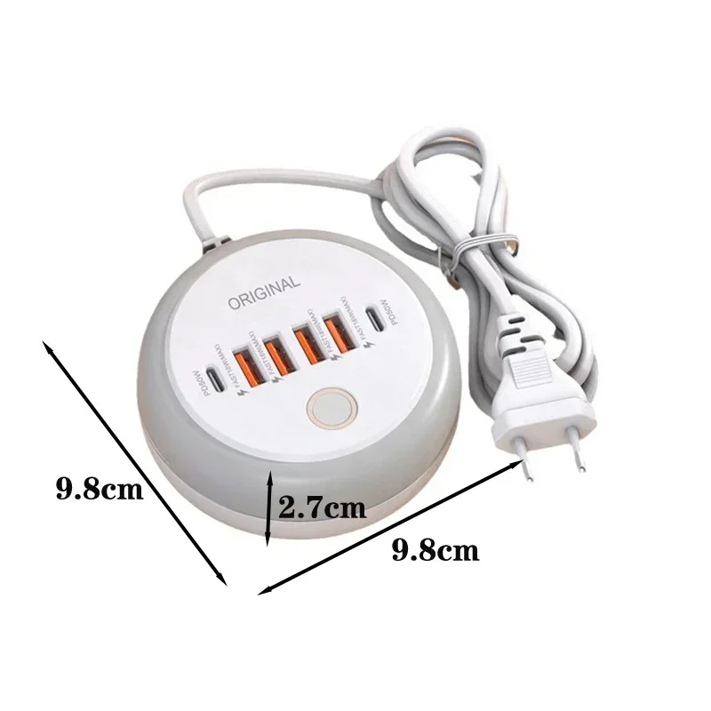 USB C Plug-in Charger Total 50W Multi-Port with Creative Round Touch LED Night Light Intelligent Fast Charging Type-C PD Charger - Image 6