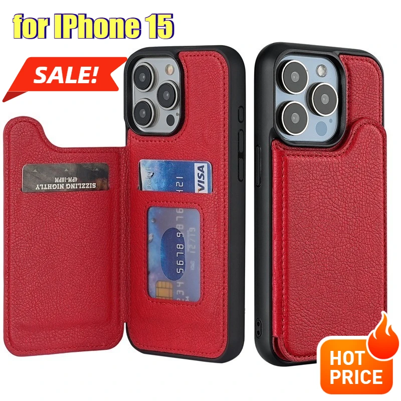 

Кожаный чехол для iPhone 15, откидная крышка с гнездом для карт, чехол для телефона Tective Cover