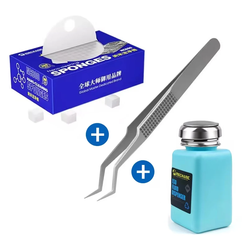 MECHANIC NC800 Nano Spong Reinigung Präzision Pinzette SS-046 3 In 1 IC Telefon Reparatur Reinigung Pinsel Reparatur Hand Werkzeuge Set