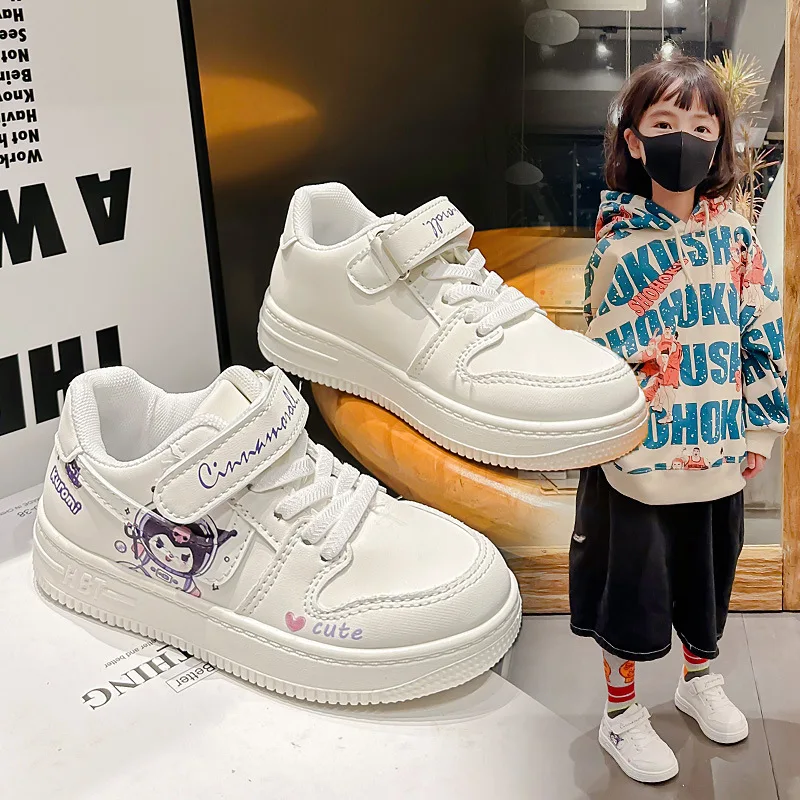 

Модные белые кроссовки Cinnamoroll Kawaii для девочек, студенческие сезонные весенне-осенние детские кроссовки с героями мультфильмов аниме, новый стиль