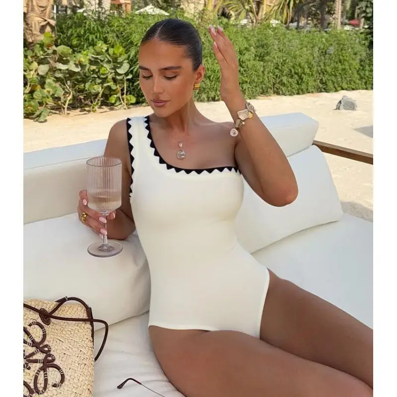 Flaxmaker Women Sexy One Shoulder Lace Swimsuit Set(s) Elegant Summer One Piece Swimsuit Ladies Party Beachwear Bodysuit