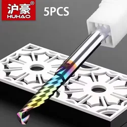 HUHAO 5PCS Single Flute Spiral Milling Cutter CNC Router Bits Aluminum End Mills 3.175/4/5/6/8mm Shank For Wood/Plastic/Acrylic