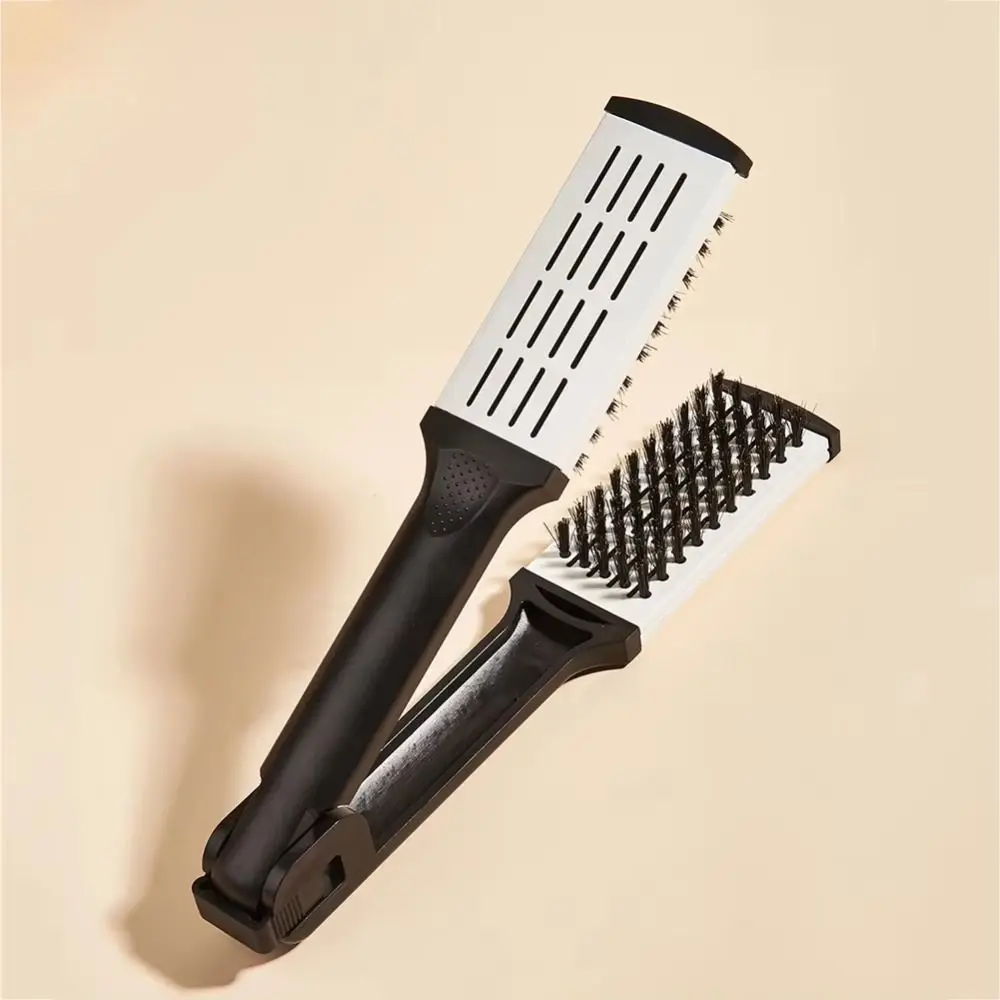 Bristle Hairdressing Straightener Dual Purpose V-Shape Straight Hair Comb Anti-static Nylon Bristle Curling Plywood Comb