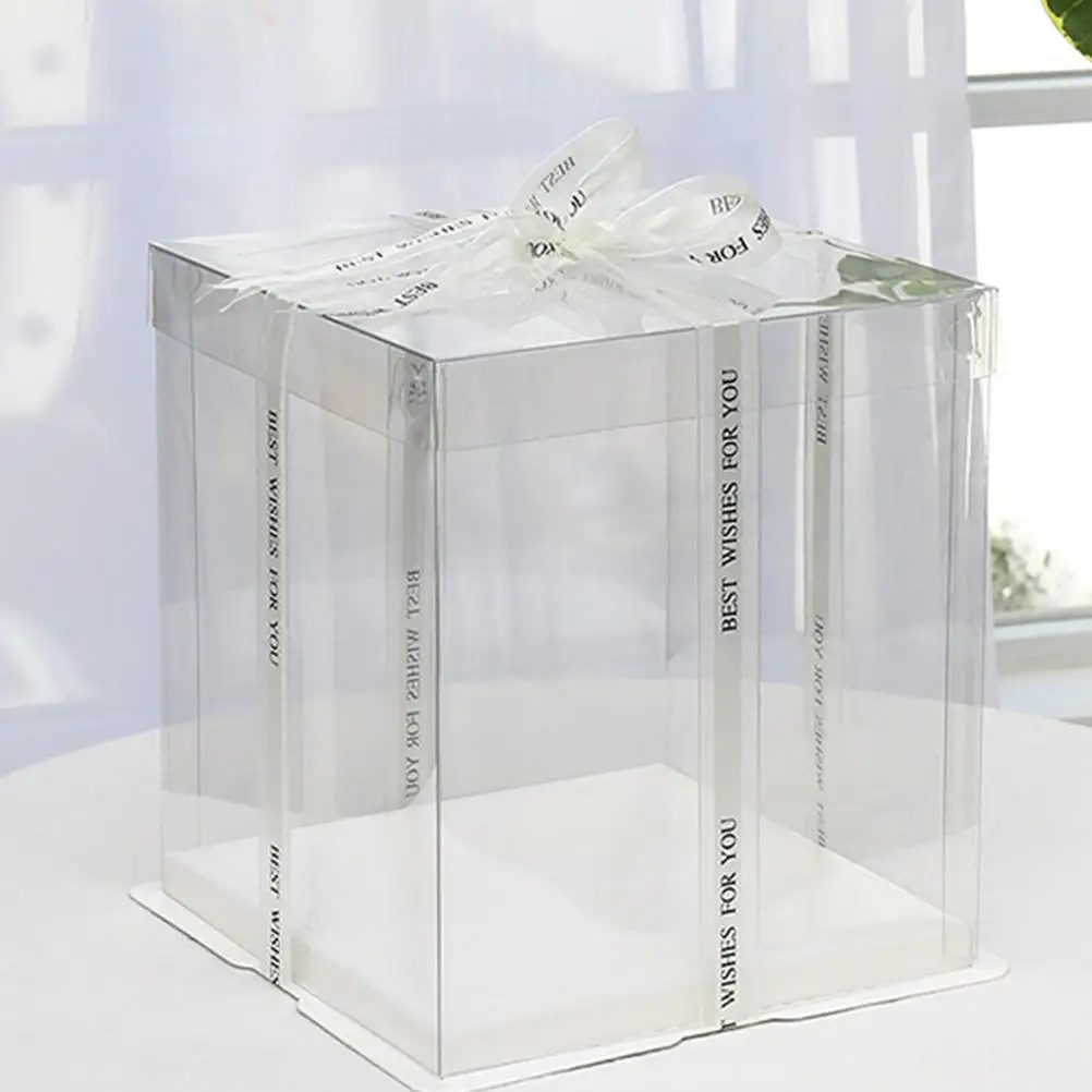 

2Pcs Cake Box Birthday Packaging Clear Transparent Food Grade PET Material Waterproof Glossy Display Pastry Flower Decoration
