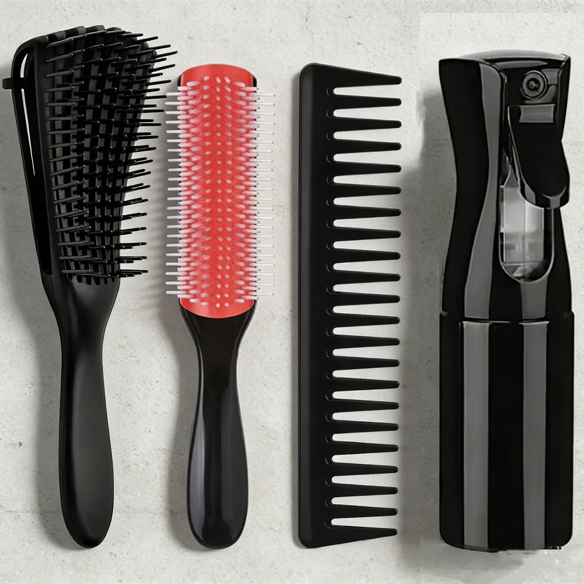 4-Piece Hair Styling Grooming Kit Vent Brush Cushion Comb Wide Tooth Comb Refillable Spray Bottle Salon Hairdressing Tools