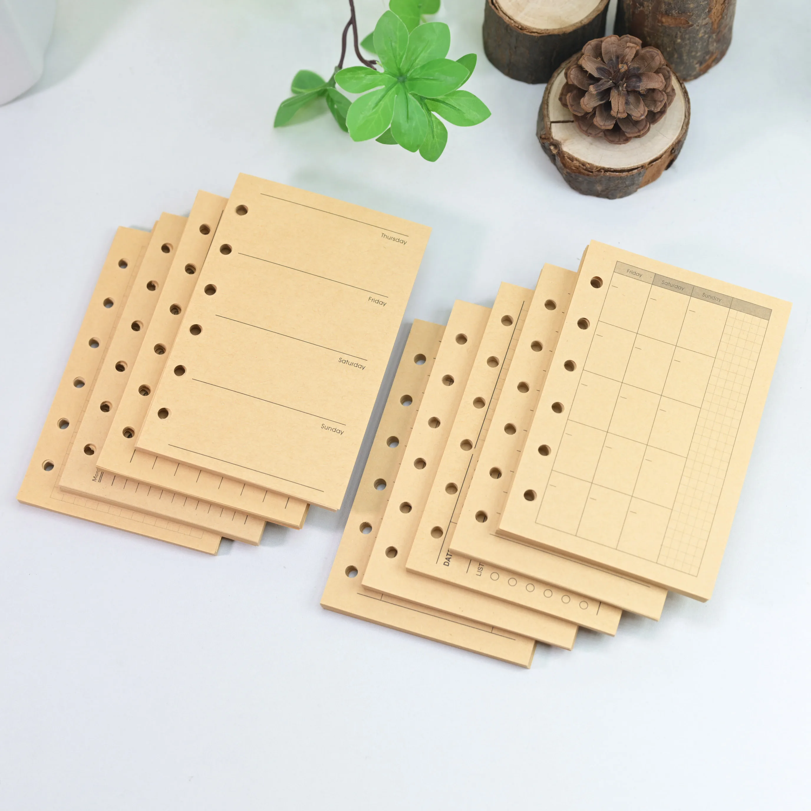 A7 Mini 6 Ring Binder Refill Paper 40 Sheets Thick Kraft Paper, Multiple Functional Layout Loose Leaf Pages for Pocket Journal