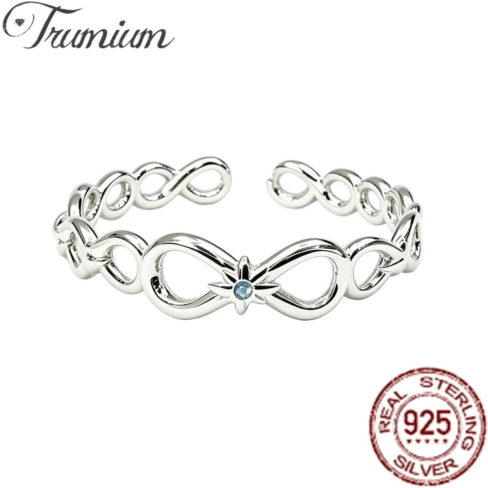 Trumium 925 Sterling Silver Infinity Chain Open Rings for Women Eight-pointed Star Tiny CZ Finger Ring Minimalist Jewelry Gift