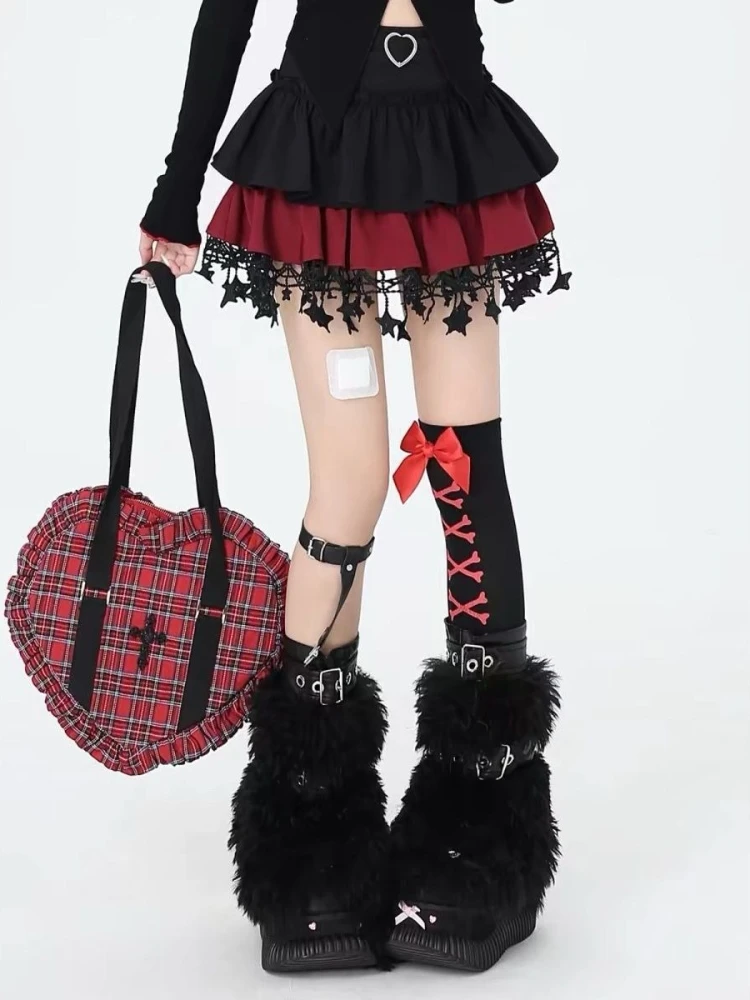 

Japanese Y2K Harajuku Subculture Plaid Mini Skirt Women Kawaii Lolita Short Skirt Sweet Lace Fashion High Waist Cake Skirts New