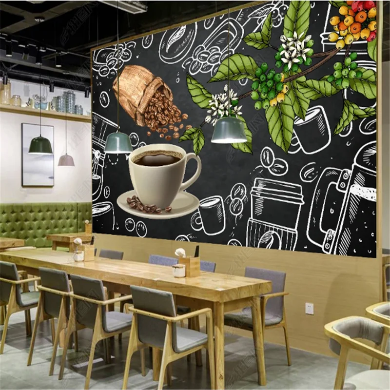 

Dining Gourmet Coffee Shop Blackboard Restaurant Hotel Wallpapers Industrial Decor Tooling Mural Wallpaper Background Wall Paper