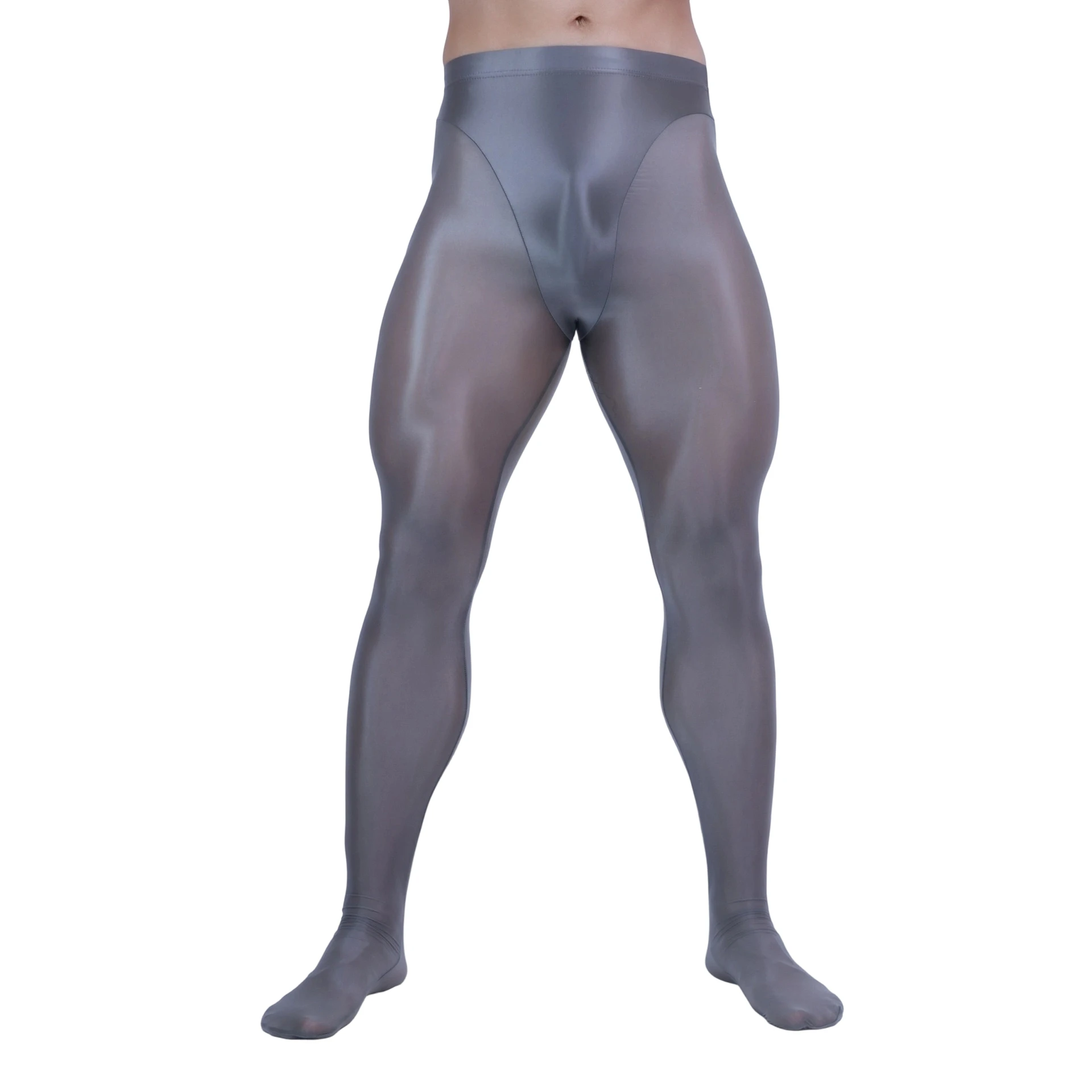 Liaeglam Unisex Sexy Shiny Workout Men's Leggings for Rave Party Compression Tights Pants Sheer Base Layer Bottoms