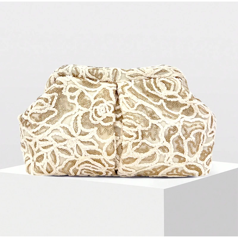 Clutch-Tasche mit floraler Spitze und Häkelverschluss, elegante Abendtasche für Damen für Hochzeit, Bankett und Party, schicke Kosmetiktasche. – Detail 2