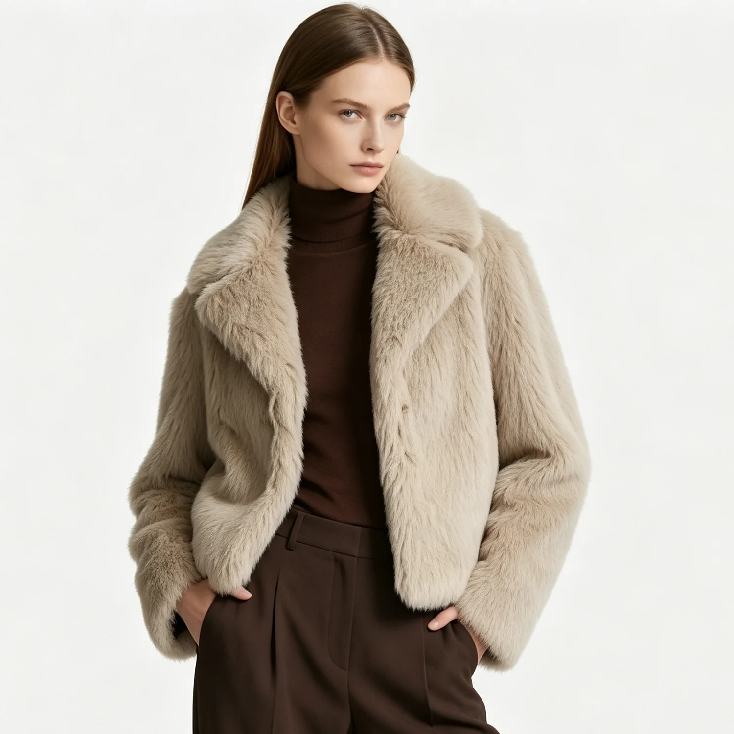PUAL  Women 2026 Cropped Faux Fur Jacket Round Neck Single‑Breasted Fluffy Warm Winter Casual Short Outerwear Coat