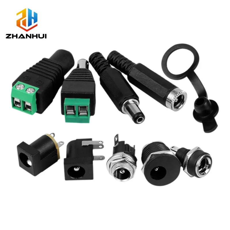 5PCS DC Power Socket & Plug Kit - DC-005/015/022/025/099 Male/Female Connector 5.5x2.1/2.5mm Round Hole