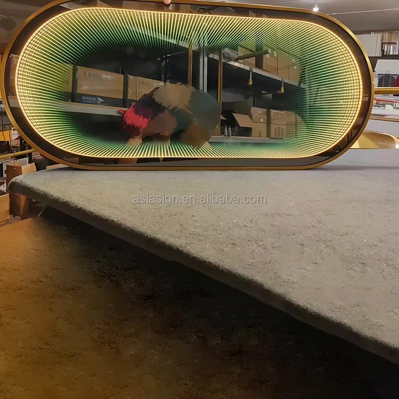 Personalized Custom Logo Waterproof LED Infinity Abyss Mirror Stainless Steel Frame Office Bar Salon Wall Decoration