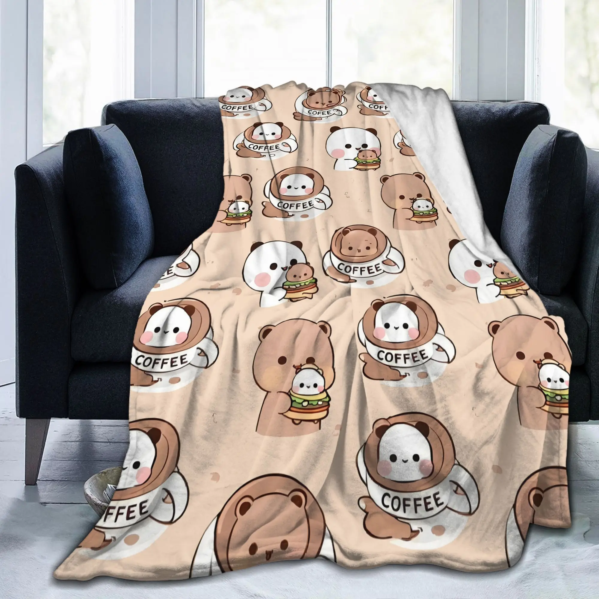 Custom Anime Bubu Dudu  Blanket Soft Fleece Spring Warm Flannel Peach And Goma Throw Blankets for Sofa Home Bed Bedspread