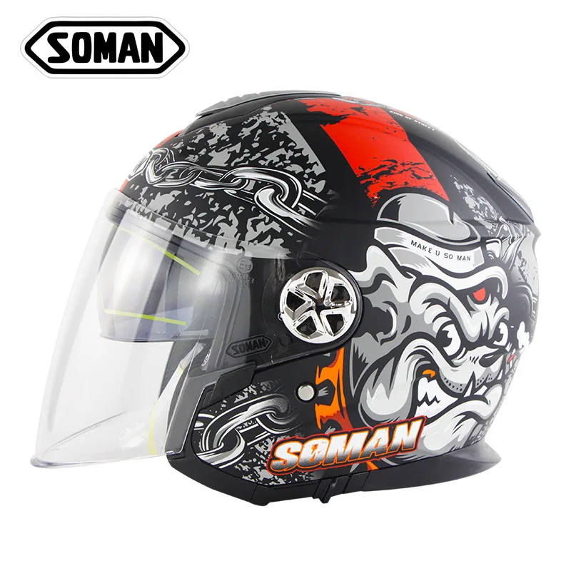 

Soman Motorcycle Helmet Double Visor Casco Capacete Retro Moto Casco Riding motocross Helmet 3/4 Open Face ECE Approved