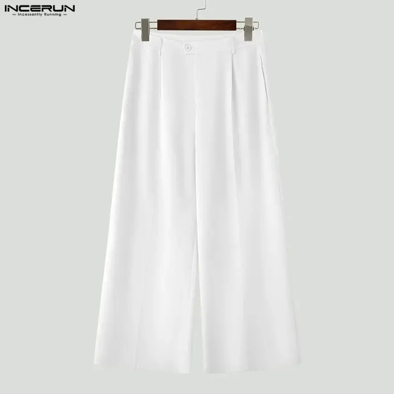 INCERUN Men Pants Solid Color Button Joggers Baggy Casual Wide Leg Trousers Men Streetwear 2026 Loose Fashion Male Long Pants view 2