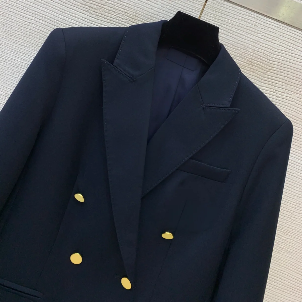 2026 high-quality women's spring and autumn Tibetan blue double breasted suit26100926
