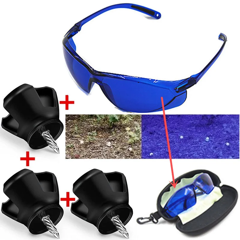 Golf Finding Glasses, Golf Ball Finder + 3-Prong Golf Ball Retriever Grabber Pick Up, Back Saver Claw Put On Putter Grip