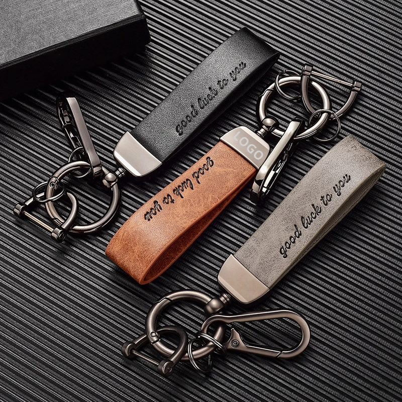 Customized LOGO Discolored Leather Keychain Laser Engrave Vintage Car Logo Key Chains Pendant Personalize High-end Keyring Gift