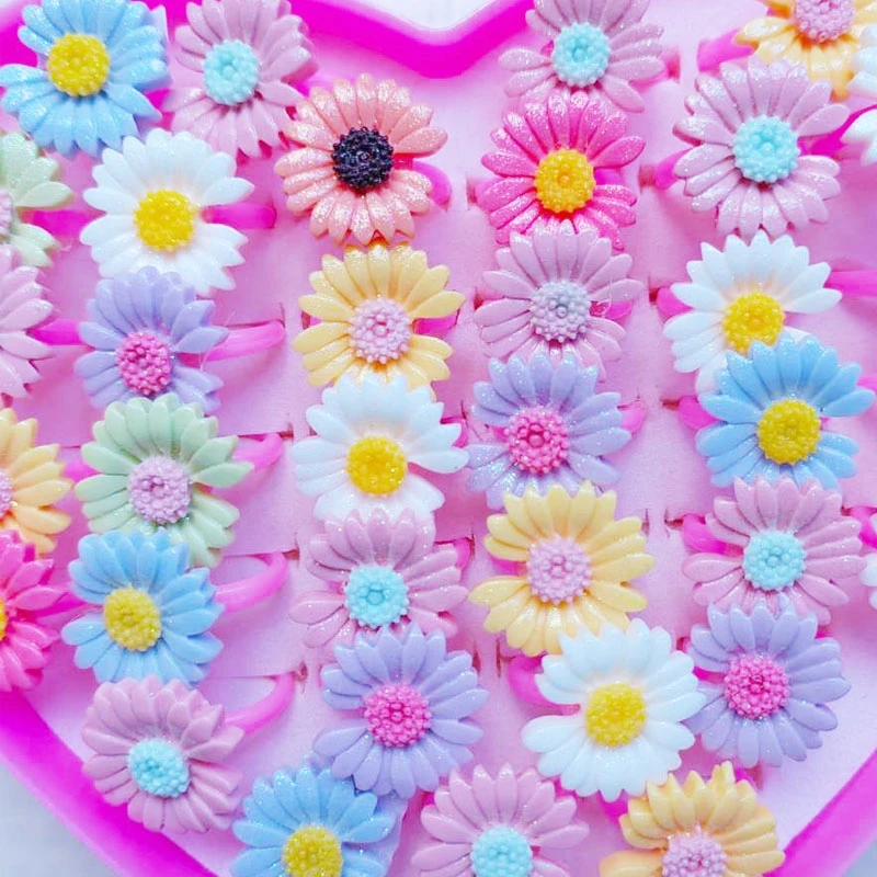 حلقات كرتون بلاستيكية مع شكل زهرة وفاكهة لامعة للأطفال صناديق فتح قابلة للتعديل ، لطيفة ، 5 * * #6