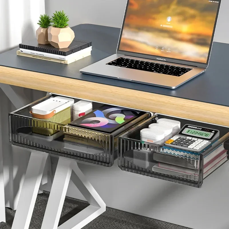 Hidden Self Adhesive Drawer Office Organizer Desk Accessories Under Desk Large Capacity Plastic Stationery Storage Box Drawer