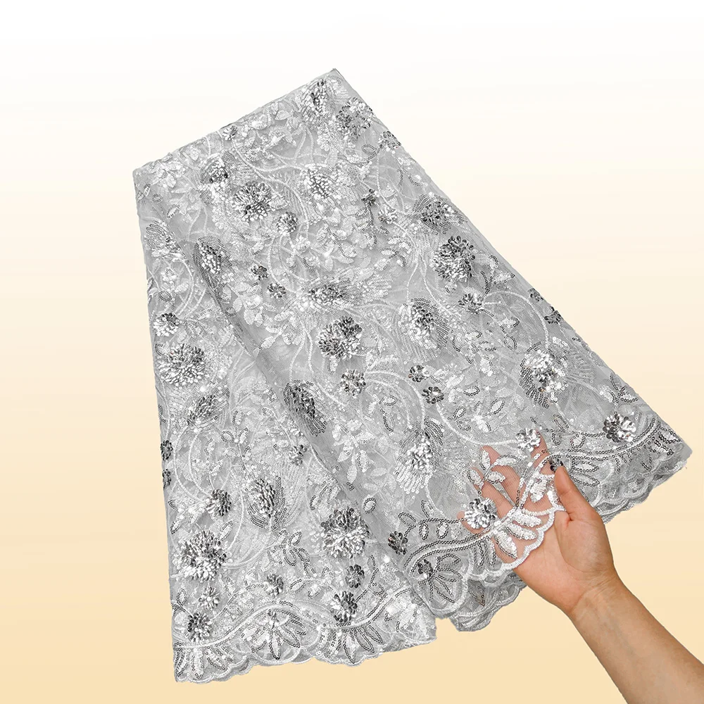 

Кружевная французская кружевная ткань, 5 ярдов, тюлевая кружевная вышивка с блестками, 2025 год, новейшее африканское кружево для вечеринки в нигерийском стиле