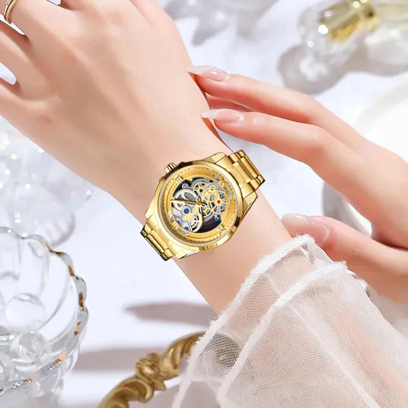 LIGE Ladies Wristwatch Luxury Waterproof Luminous Golden  Watch For Women Dress Stainless Steel Quartz Women's Watches+Box
