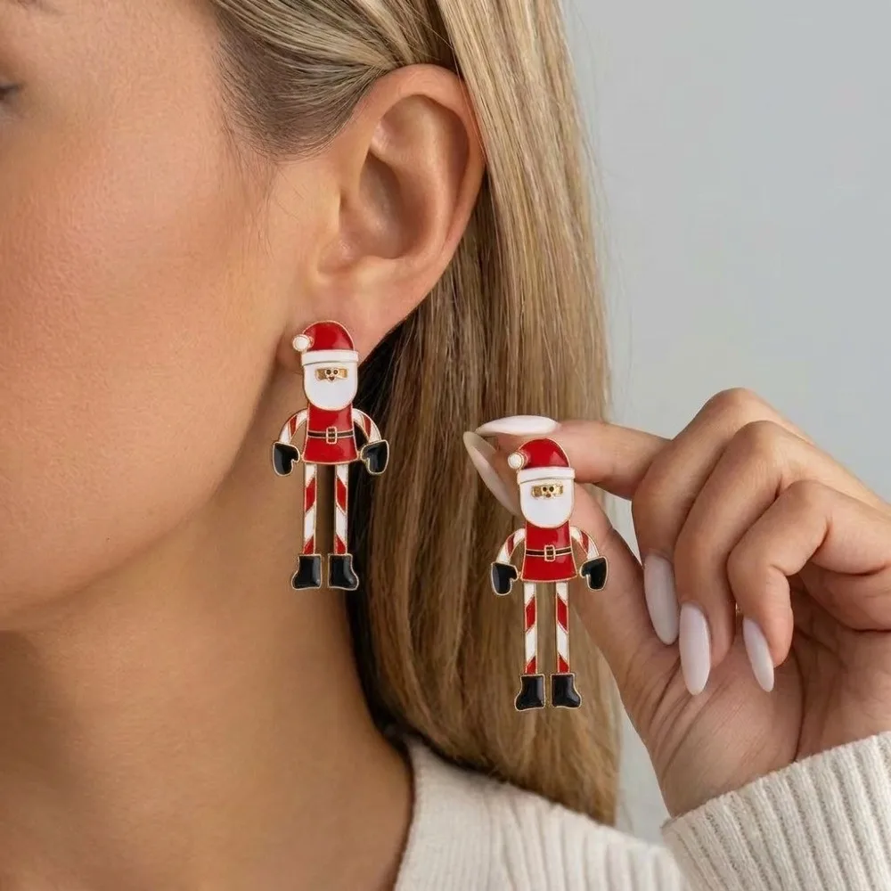 Santa Claus Christmas Earrings Grandpa Elk Christmas Jewelry Dangle Earrings Rhinestone Santa Claus Dangle Earrings