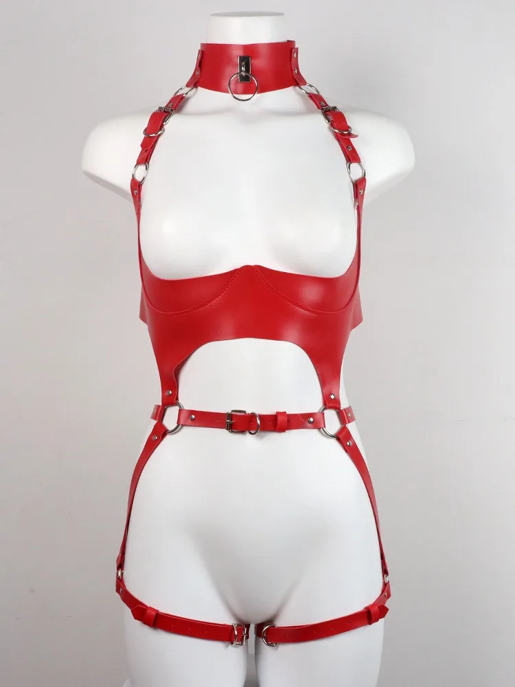 Sexy Women Bodystockings With PU Leather Belt Harness Fetish Harness Bondage With Chain Garter Belt Gothic Thigh Sword Belt Sets