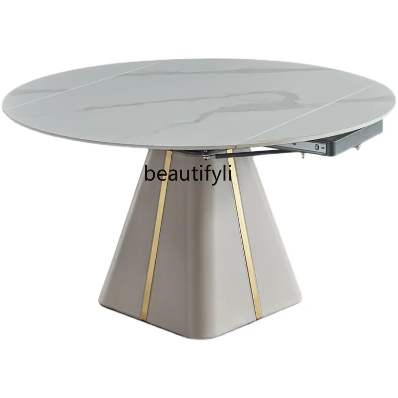 

Роскошный набор обеденных столов и стульев с каменной тарелкой, выдвижная функциональная Минималистичная современная модель для дома и маленькой квартиры