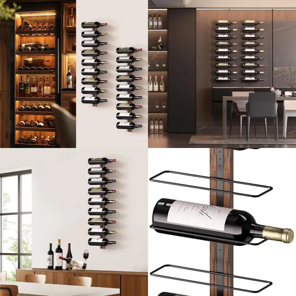 

Wall-Mounted Wooden Wine Rack for 9 Bottles - Ideal for Kitchen, Dining, and Bar