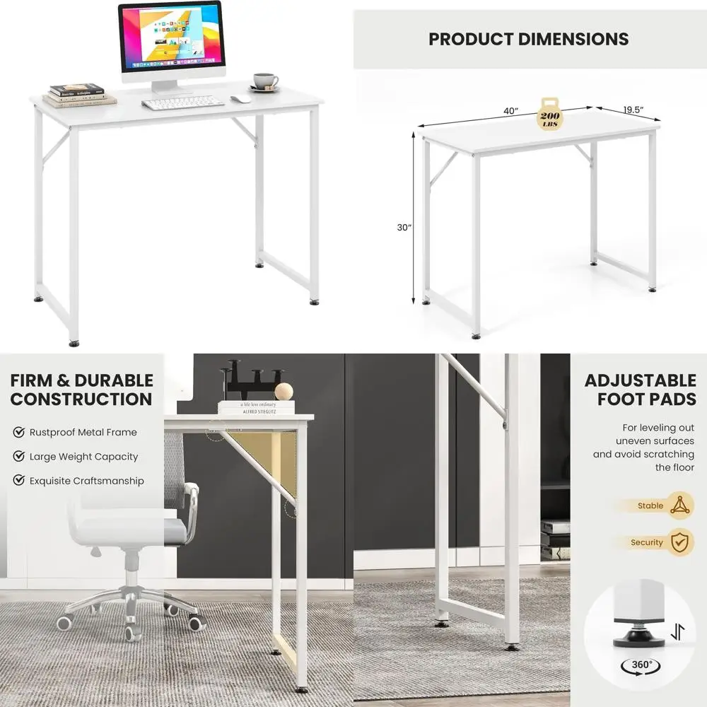 

Adjustable Metal Frame Desk with Footrests, Compact Laptop Workstation for Home Office, White