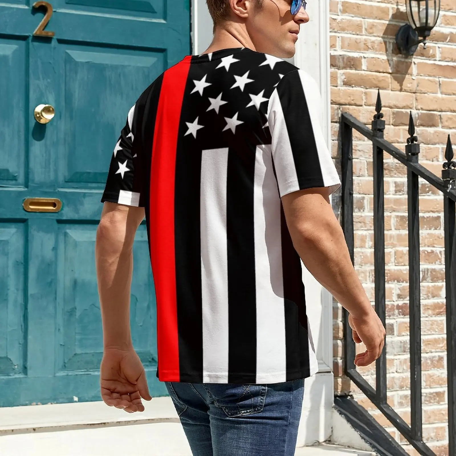 American Flag Graphic T Shirt Thin Red Line Star Print Novelty T Shirts Short Sleeve Graphic Tshirt Streetwear Plus Size Tees
