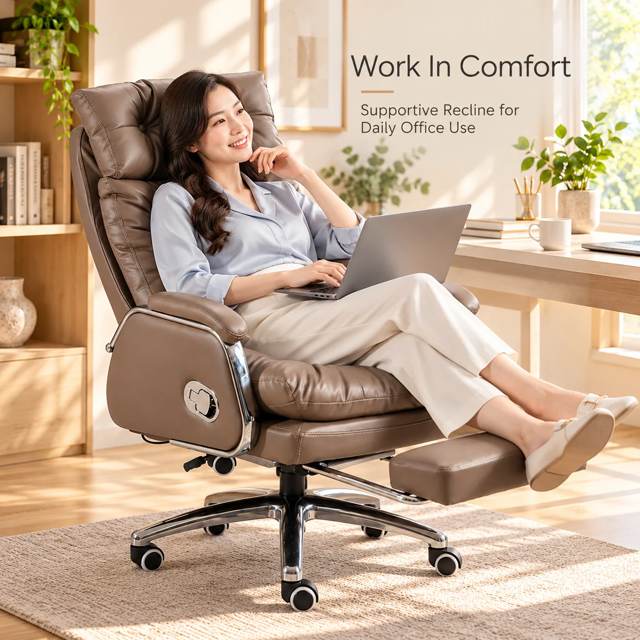 AOLIVIYA Executive Office Chair 7 Point Massage Reclining Leather Computer Desk Chair With Footrest High Back Swivel Adjustable