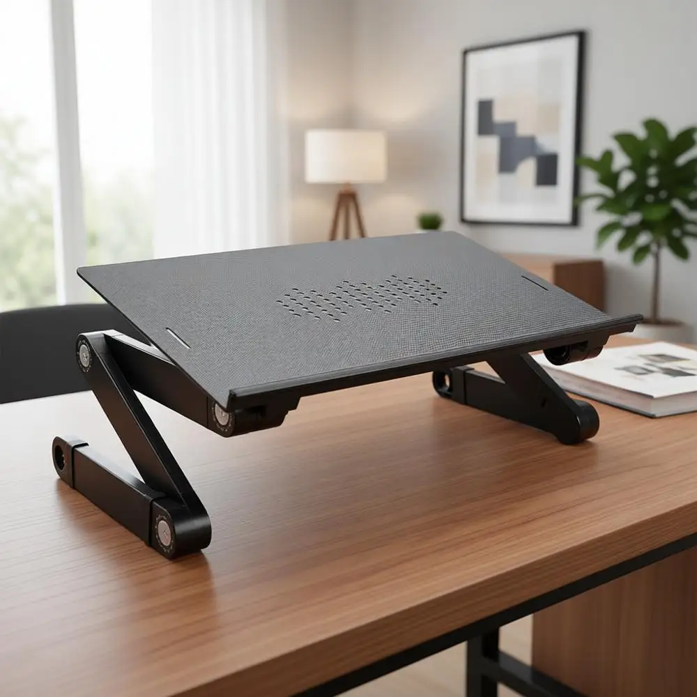 

Adjustable Height Laptop Stand with Cooling, XL Black Desk Bed Stand Holder