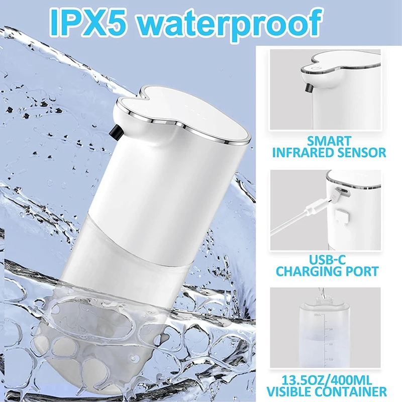 موزع سائل أوتوماتيكي يُثبت على الحائط ، يد بدون لمس وصابون USB قابل لإعادة الشحن ، صابون أونصة ،