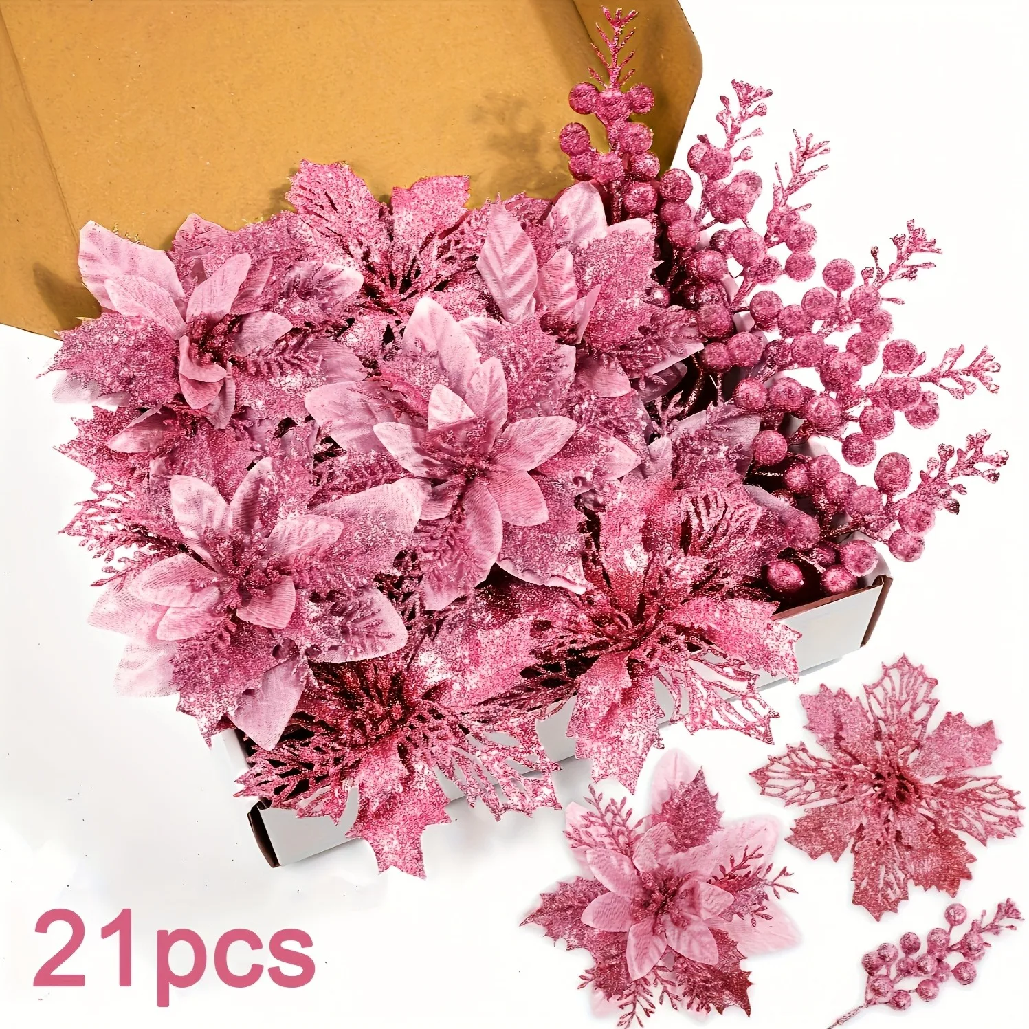 21 Stück künstliche Blumen, Beerenstrauß, Weihnachtsdekoration, Vase für Zuhause, Raumdekoration, künstliche Blumen, Girlande, Ornament-Zubehör – Detail 9