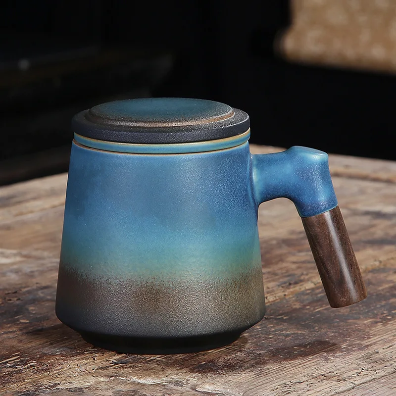 

Чашка для чая с грубой керамикой, керамическая офисная чашка для воды, мужская персональная кружка с крышкой и фильтром