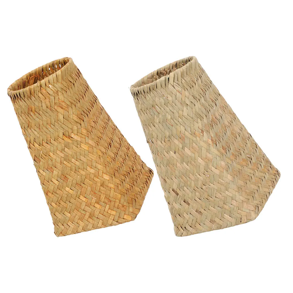 

2Pcs Woven Basket Flower Pot Rustic Storage Organizer Handcrafted Multipurpose Indoor Plant Container Decorative Home Sundries