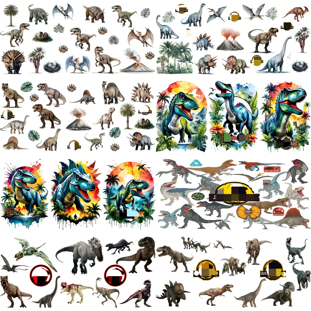 Dino World Themed 3D Sticker UV DTF 16oz Cup Warps Dinosaur Park Collection UV DTF Coffee Can Wraps For Libbey Glass Wraps